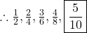 \therefore\frac12,\frac24,\frac36,\frac48,\boxed{\frac5{10}}